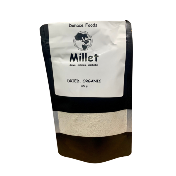donace foods, ground millet in a stand-up pouch