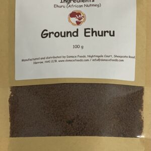 Ground ehuru seed in a food pouch