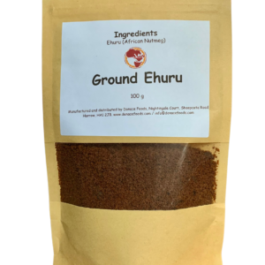 Ground ehuru seed in a food pouch by donace foods